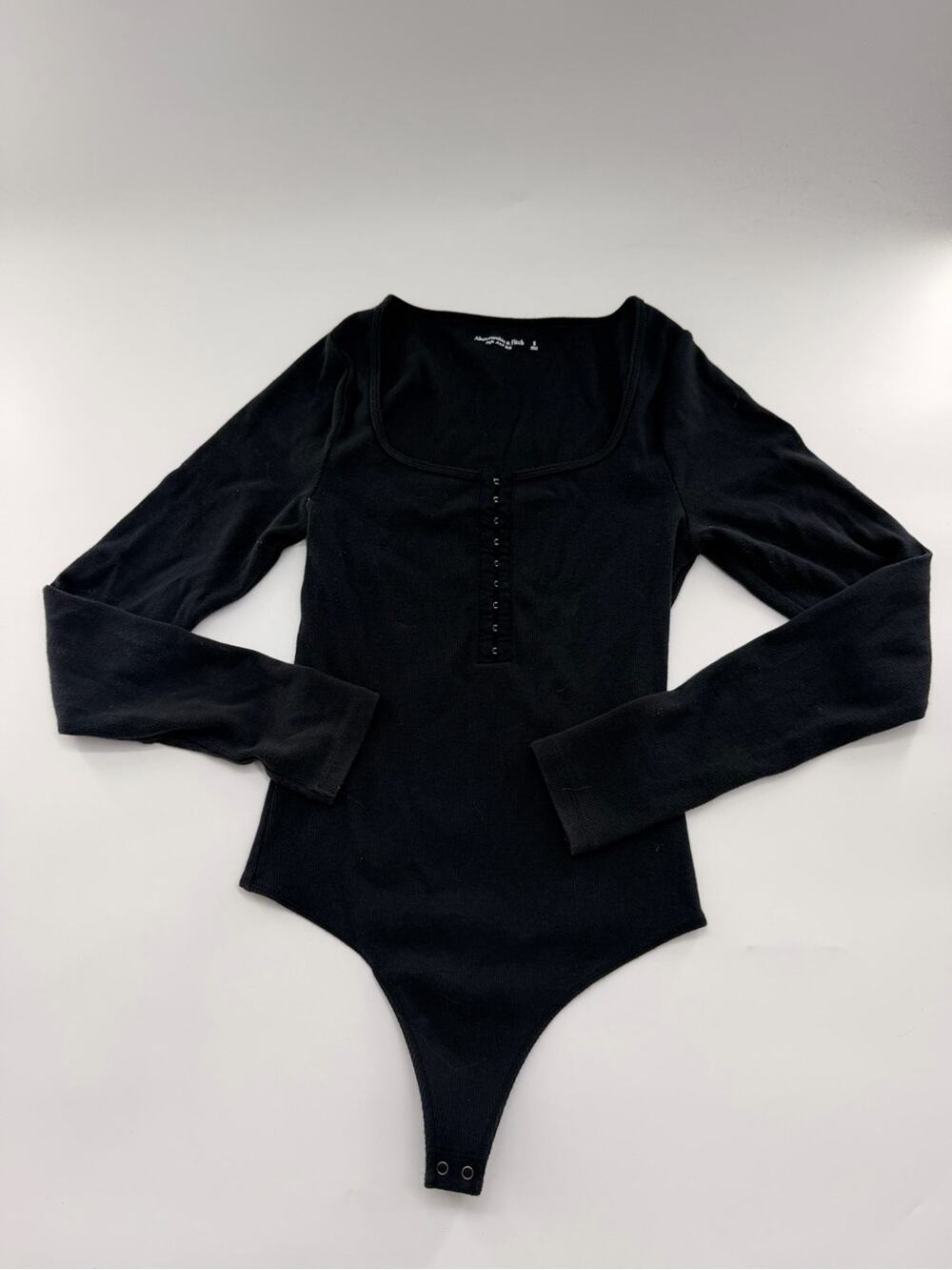 Abercrombie & Fitch Soft Ribbed Long Sleeve Henley Bodysuit Hook and Eye Button